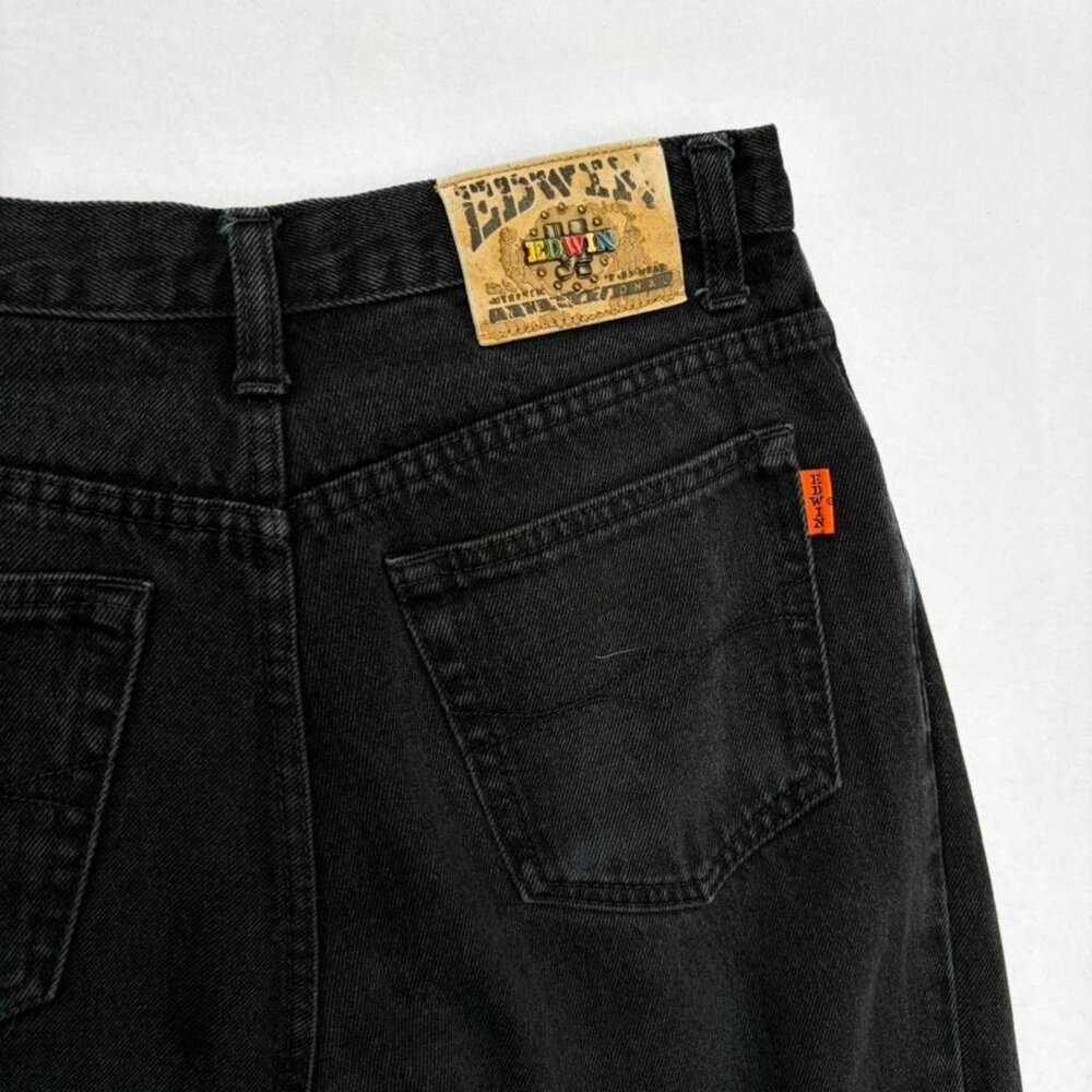 RARE Vintage Edwin High-Waist Pleated Front Tapered Black Denim Jeans Size 30 - Picture 5 of 8
